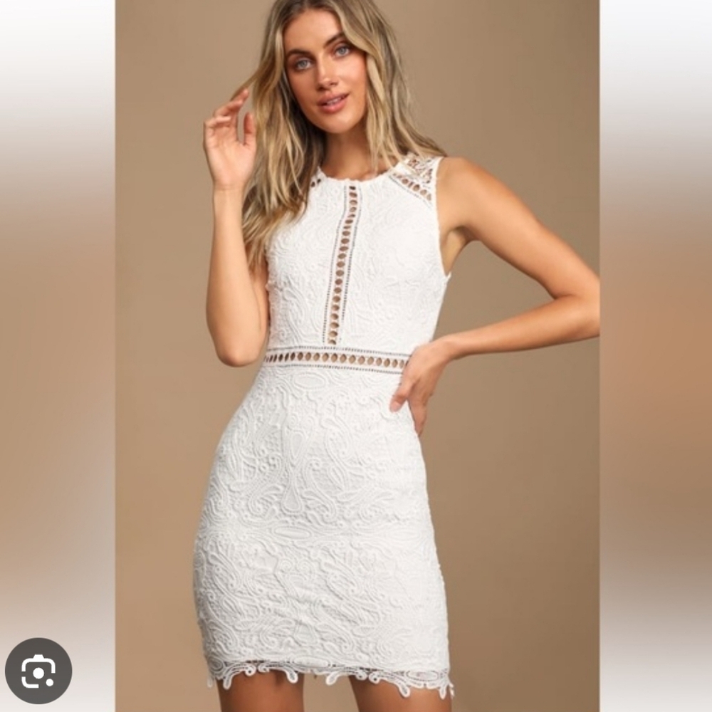 Dream Life White Crochet Lace Bodycon Mini Dress Summer Spring Sleeveless Small